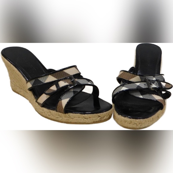 Burberry Authenticated Check Canvas Espadrille Wedge Sandals Women's 40(FS6A) - Picture 2 of 5